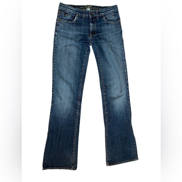 Edun Blue Flare Wide Leg Jeans with Fading and Whiskering 27 - Picture 2 of 8